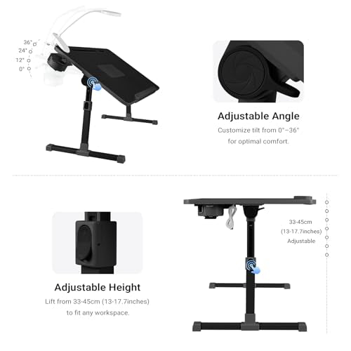 iXTRA Adjustable Laptop Lap Desk with Cooling Fan USB Light for Adults - color: Black,70x45cm