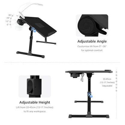 iXTRA Adjustable Laptop Lap Desk with Cooling Fan USB Light for Adults - color: Black,70x45cm