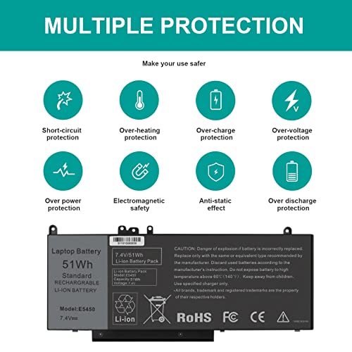 TREE.NB G5M10 Battery for Dell Latitude 14 E5450 5450 15 E5550 5550 12 E5250 5250 3150 3160 3550 Series, 15.6 inch, 0WYJC2 8V5GX R9XM WYJC2 1KY05 451-BBLN 451-BBLL 451-BBLK - size: 9.09x3.93x0.24inch G5M10