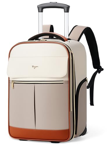 Rolling Backpack for Women, Large Travel Backpack with Wheels | 15.6 Inch Laptop Wheeled Roller Bag Suitcase Carry on Flight Approved for Work Bussiness Weekender (Khaki, M Underseat Size) - color: Khaki, size: M (Underseat)