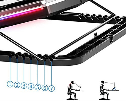 TOEWOE Laptop Cooling Pad, RGB Lights Laptop Cooler 6 Fans for Up to 17.3 Inch Laptops, Notebook Cooler, 7 Height Stands, 2 USB Ports