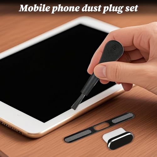 Phone Dust Plug Soft Protector Cleaner Set Electronic Device | Precise Anti Dust Kit for Phone Home Outdoor Offices Desk Car - color: Black