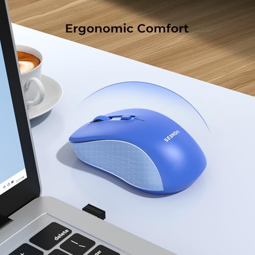 seenda Bluetooth Wireless Mouse, Dual Mode, Quiet 1600 DPI, Blue | Dual-mode Bluetooth and 2.4G USB mouse with quiet clicks, smooth tracking, ergonomic design, and 12-Months battery life - color: Blue