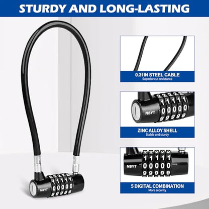 Cable Locks with Combination,Steel Cable Rope Wire 5-Digit Combination Lock with Resettable Code for Bikes, Lockers, File Cabinets, Wardrobes, Small Fences,gate Lock, Pool Padlock. - size: Span 7 in,Cable length15*0.3 in