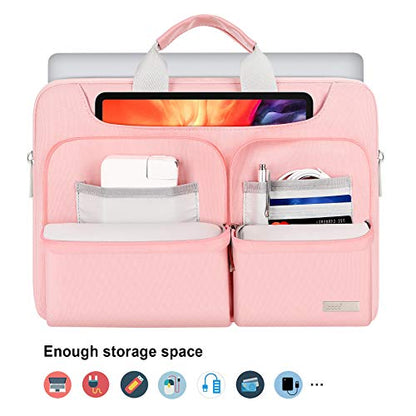 Lacdo 360° Protective Laptop Shoulder Bag, 15-15.6 inch Laptop Sleeve Case for Acer HP Lenovo Dell ASUS Laptop, Acer Aspire, HP Pavilion, Dell Inspiron, Lenovo IdeaPad,ASUS ZenBook Computer Bag, Pink - color: Pink, size: 15.6 Inches
