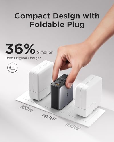 PISEN 140W USB C Charger - PD3.1 GaN Fast Charger USB C 3-Port Foldable Charging Block 140Watt Power Adapter with 6FT 240W Type-C Cable, 140W Charger for MacBook, Laptops, Samsung, iPad, iPhone Series