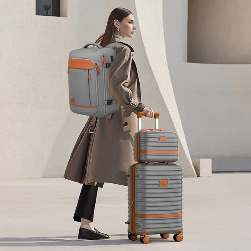 Joyway Expandable Carry on Luggage Sets Airline Approved, Lightweight Hard Shell 20 Inch Carry-on Suitcase with Spinner Wheels, Grey - color: Grey, size: 4 piece sets (13/20)