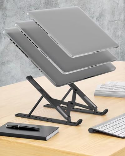 Adjustable Plastic Laptop Stand – Foldable Portable Laptop Raiser Large Size Black BLC1043-05 - color: Black, size: Large