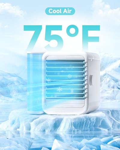 Portable Air Conditioners Fan: Air Conditioner, Ac Unit | Evaporative Air Cooler - Personal Mini Air Cooler with Timer & 7 Light Ac Unit for Bedroom Room Desktop Office (Off-White)