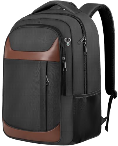 17" Travel Laptop Backpack, Airline Approved Bag, Black Brown | Padded Laptop Compartment, Water-Resistant, Anti-Theft Pocket, Luggage Strap, 40L Storage for Work Travel College - color: Black Brown, size: 17.3 Inch(40L)
