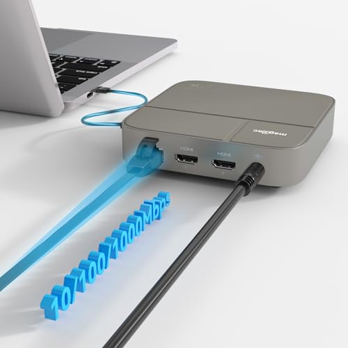USB C Docking Station Dual Monitor 4K@60Hz or Single 8K@30Hz with 2 HDMI for Windows Laptops,11-in-1 Laptop Docking Station with 5 USB A/C, SD, Gigabit Ethernet, Audio, 130W AC Power Supply