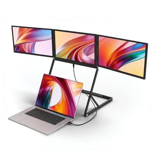 VSDISPLAY 14'' Triple Laptop Screen Extender Portable Triple Monitor | 1920x1200 IPS Foldable Display for 13-17'' Laptops,with USB-C & H/D Interfaces,for Create Quad Screens Workstation - color: 14'' Triple Monitor