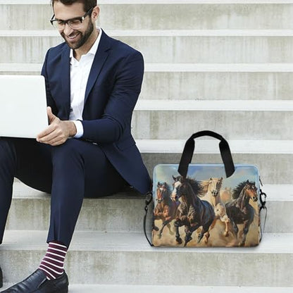 Running Horses Laptop Messenger Bag Case Sleeve Crossbody Briefcase for Men Women with Shoulder Strap Handle 13 14 15.6 inch