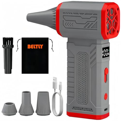FT08 Compressed Air Duster, 1-10 Stepless Speed Adjustable | Powerful Electric Dust Blower with Display , 130000RPM Brushless Motor, Cordless Jet Fan for Keyboard PC Car Outdoor, Gray - color: Gray, Blow