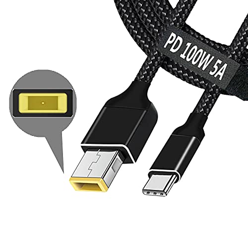 USB C to Slim Tip Laptop Charging Cable Adapter Male Type C to Square Converter 6.5ft 100W PD Power Charger Supply Cord for Think Pad Yoga 11 12 Ideapad T470s T470 T460s T450 T450s ThinkPad X1 Lenovo