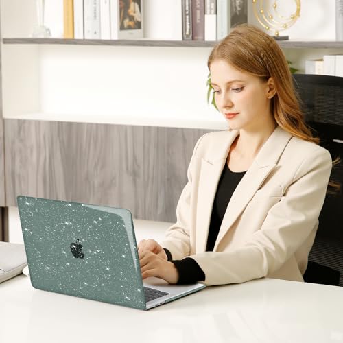 MOSISO Compatible with MacBook Air 13 inch Case M5 M4 M3 M2 2026-2022 | 4 in 1 Kit Bling Sparkly Hard Shell for MacBook Air 13.6 inch Case, Glitter Cover, A3449 A3240 A3113 A2681, Emerald Green - color: Emerald Green