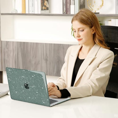 MOSISO Compatible with MacBook Air 13 inch Case M5 M4 M3 M2 2026-2022 | 4 in 1 Kit Bling Sparkly Hard Shell for MacBook Air 13.6 inch Case, Glitter Cover, A3449 A3240 A3113 A2681, Emerald Green - color: Emerald Green