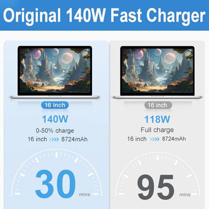 140W Mac Book Pro Charger, Original Quality USB C Super Fast Charger Cable Compatible with MacBook Pro/Air 16 14 Inch, M1 M2 M3 M4/ipad Pro/Samsung Galaxy and All USB C Device
