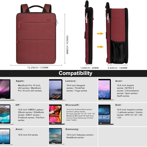 Slim & Expandable Laptop Backpack 15 15.6 16 Inch Case, Water Resistant Travel Backpack Compatible with MacBook Pro/Neo 16" 15", Dell XPS 15 16 and Most 15" 15.6" 16" Notebooks，RD01BK01 - color: Rd01bk01, size: 15"-16"