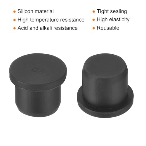 uxcell High Temp Silicone Plug Mount Dia 12.5mm/0.49 inch t Shaped Rubber Stopper Hole Plugs for Powder Coating Plating Waterproof Plugs Sealing Plugs Black Pack of 12(OD 15.5mm) - size: 12.5x15.5mm