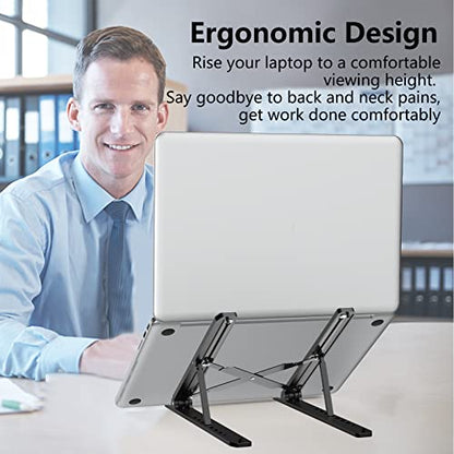 Tonmom Laptop Stand for Desk, Adjustable Laptop Riser, Black | ABS+Silicone Foldable Portable Notebook Holder, Ventilated Cooling Notebook Mount Computer Stand for 10-15.6” Laptops,Tablets - color: Black