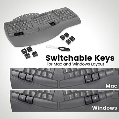 Perixx Periboard-612B Wireless Ergonomic Split Keyboard with Dual Mode 2.4G and Bluetooth Feature, Compatible with Windows 11 and Mac OS X System, Black, US English Layout - color: Black, style: Wireless