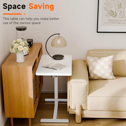 YESHOMY Adjustable Bedside Table with Wheels, Phone Stand, Cup Holder and Headphone Hook, Adjustable Height Side Table, Hospital and Home Use, White - color: White, size: 31.5 Inch