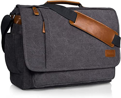 ESTARER Computer Messenger bag Water-resistant Canvas Shoulder Bag 15.6 Inch Laptop for Travel Work, Grey - color: 15.6" Velcro-grey