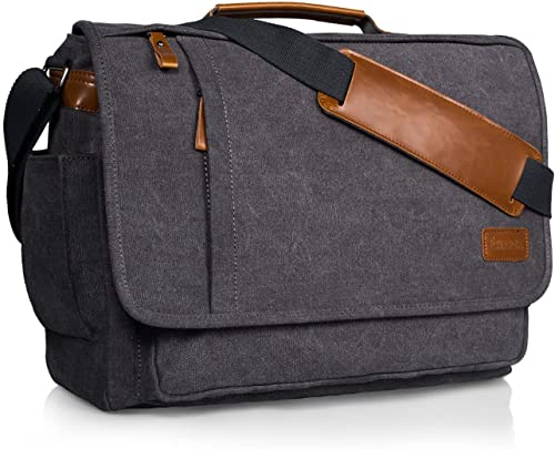ESTARER Laptop Messenger Bag 17-17.3 Inch Water-resistant Canvas Shoulder Bag for Work College, Grey - color: 17-17.3" Velcro-grey
