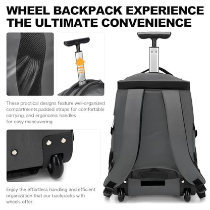 Boavan Rolling Backpack,17 inch Water Resistant Wheeled Backpack,Carry on Luggage Business Bag, Overnight College Computer bag Trolley Suitcase for Men Women Adults to Travel，Grey - color: Grey, size: 17.3 inches