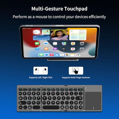 Ultra Slim Foldable Wireless Keyboard with Holder, Pocket Folding Keyboards with Touchpad for Smartphone Tablet and Laptop