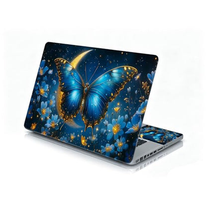 Universal Laptop Skin Sticker Decal, 12"-15.6" Aesthetic Vinyl Wrap, Blue Butterfly Moon Waterproof Notebook Cover Art Protector for MacBook HP Dell Lenovo, Fits 13" 14" 15" 15.6" - color: Blue Butterfly Moon