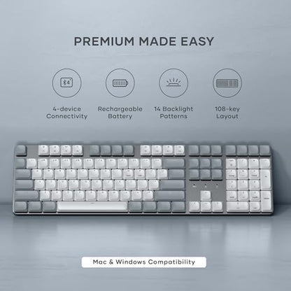 Satechi SM3 Mechanical Keyboard, White LED Backlit, Light Gray/White | 108 Keys Full Size, Wired and Bluetooth, for Mac and Windows - color: Light Gray/White, size: 108 Keys