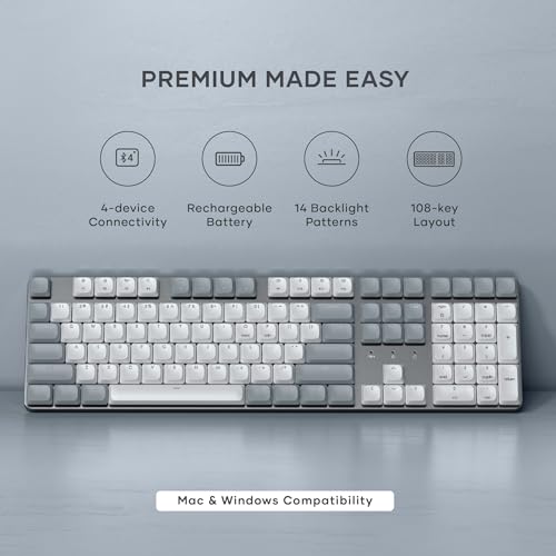 Satechi SM3 Mechanical Keyboard, White LED Backlit, Light Gray/White | 108 Keys Full Size, Wired and Bluetooth, for Mac and Windows - color: Light Gray/White, size: 108 Keys
