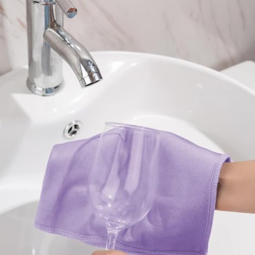 Puomue 6 Pack Microfiber Glass Cleaning Cloth, 16 Inch X 16 Inch, Lint Free Quickly Clean Window, Glasses, Windshields, Mirrors, and Stainless Steel, Purple - color: Purple
