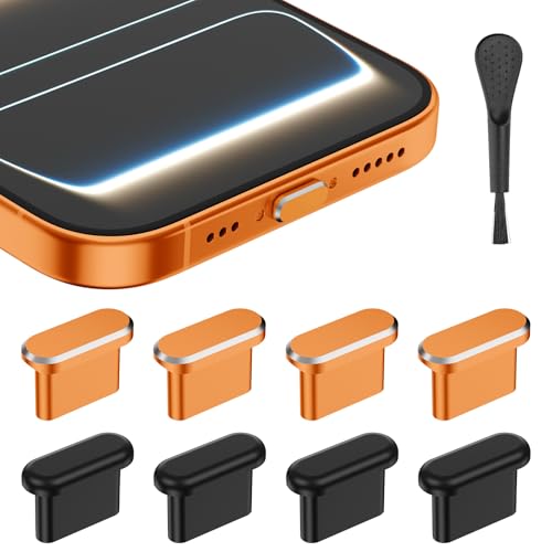 USB C Dust Plug for iPhone 17 Pro/Pro Max, 4Pcs Aluminum+4Pcs Silicone USB C Port Cover, Type C Dust Plug Cover for iPhone 16 15 Series, Samsung Galaxy S25, All Type C Port Protector(Cosmic Orange) - color: Cosmic Orange