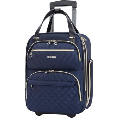 KROSER Carry On Underseat Multi-functional, 16-inch Underseater Lightweight Overnight Suitcase for Men Women, Navy/Gold - color: Navy/Gold