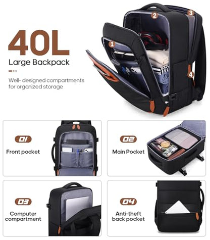 UKEIN Luggage Sets 3 Piece, PC Hardside Checked Luggage 24 Inch With Spinner Wheels with TSA Lock, Large Suitcase Set With Travel Backpack for Men (Black, 3 piece set (24inch)) - color: Black, size: 3 piece set (24inch)