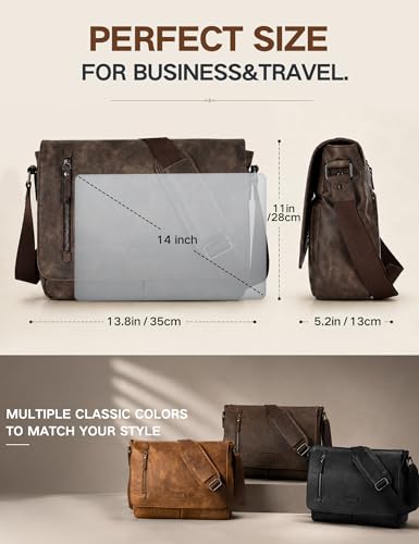 VX VONXURY Messenger Bag for Men, Pu Leather 14 Inch Laptop Briefcase Bag for Work Bussiness and School,Coffee - color: 14inch Coffee