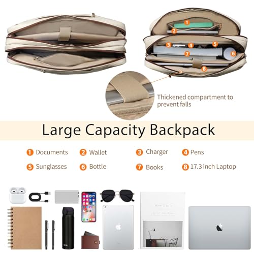Stuery Faux Leather Messenger Bag for Men 17-17.3 Inch: Laptop Bag Briefcase Computer Handbags Shoulder Crossbody Bag with Padded Laptop Sleeve for Work College Travel, Beige White - color: Pu Beige White