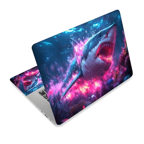 Universal Laptop Skin Sticker Decal,15.6 Inch Laptop Vinyl Cover for 13" 14" 15.6" Laptop,Scratch-Resistant Waterproof Protector Wrap,Reusable with Wrist Pads,Neon Pink Shark - color: Neon Pink Shark