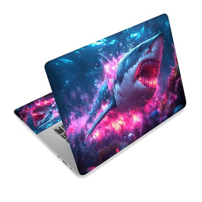 Universal Laptop Skin Sticker Decal,15.6 Inch Laptop Vinyl Cover for 13" 14" 15.6" Laptop,Scratch-Resistant Waterproof Protector Wrap,Reusable with Wrist Pads,Neon Pink Shark - color: Neon Pink Shark