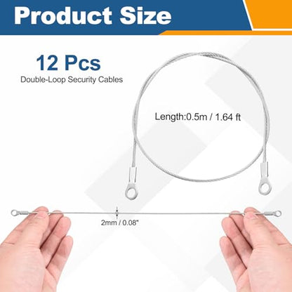 12 Pcs Security Cable Lock - Double Loop Cable (1.64 ft x 0.08 Inch) Vinyl Coated 304 Stainless Steel Safety Flexible Wire Rope Luggage Bike Anti-Theft Security Chain Lock, Silver - size: 1.64 ft x 0.08 Inch