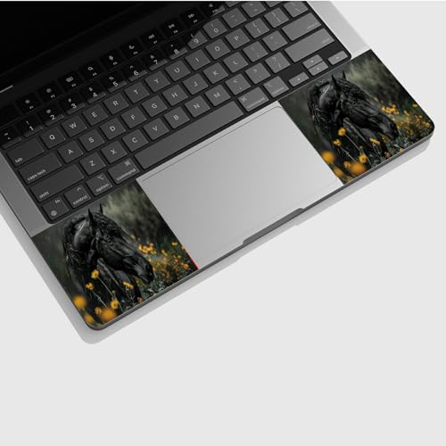 Universal Laptop Skin Sticker with 2 Wrist Pad Skins, Waterproof Scratch Resistant Vinyl Laptop Cover Decal, Cut to Fit for 11–15.6 Inch MacBook HP Dell Lenovo, Black Horse - color: Black Horse
