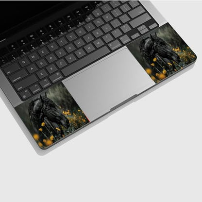 Universal Laptop Skin Sticker with 2 Wrist Pad Skins, Waterproof Scratch Resistant Vinyl Laptop Cover Decal, Cut to Fit for 11–15.6 Inch MacBook HP Dell Lenovo, Black Horse - color: Black Horse