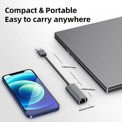 USB 3.0 Ethernet Adapter, WALNEW 1000Mbps Gigabit USB to Ethernet LAN Network Adapter, Aluminum USBA Male to RJ45 Female Cable Converter for MacBook,Chromebook,Surface, Laptop,Desktop,PC | Plug & Play, USBA to RJ45 Female LAN for MacBook, Chromebook, Surf