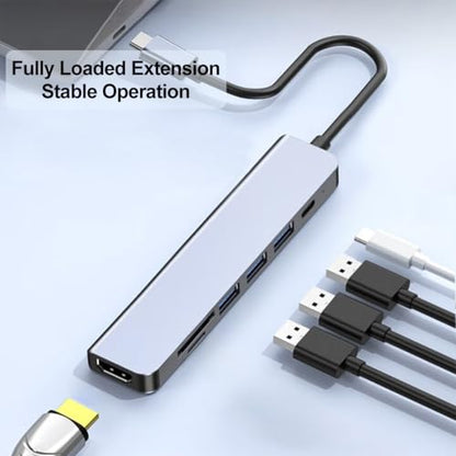 USB-C Hub Multi-Function Adapter 7-in-1 (Including 4K HDTV, 100W PD, USB 3.0, SD/TF Card Reader), Compatible with MacBook Air/Pro, iPad, Dell XPS, with Ethernet Port - size: 7in1