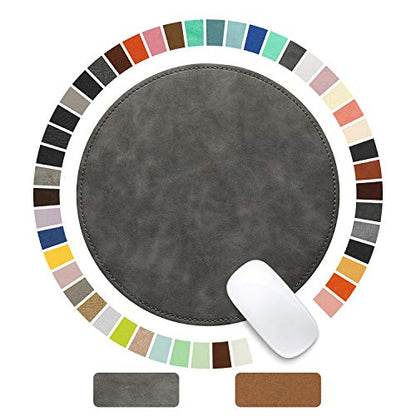 Mouse Pad，Round Mouse Pad，PU Mouse Pad，Leather Mouse Pad with Stitched Edge Micro-Fiber Base with Non-Slip Waterproof，Mouse Pad for Computers，Laptop，9 x 9 Inch (Gray) - color: Gray, size: 9L x 9W inches
