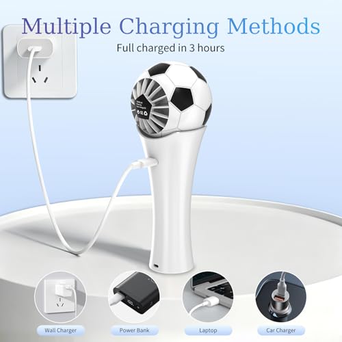 COO Soccer Shaped Handheld Fan, Rechargeable Mini Personal Fan | Portable Small Fan with 5 Speeds & USB Rechargeable Design, Lightweight Mini Fan for Soccer Games, Travel, Outdoor, Office - color: Black white