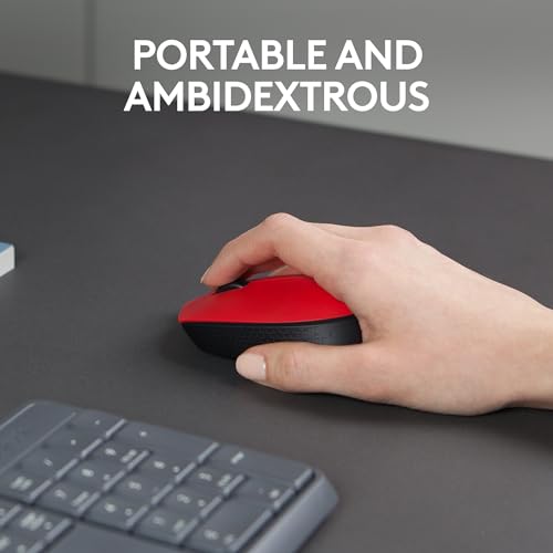 Logitech M170 Compact Ambidextrous 2.4 GHz Wireless Mouse - Red | Ambidextrous mouse with 2.4 GHz USB-A Nano Receiver, Optical Tracking, 12-Months Battery Life, PC, Mac, Laptop compatible - color: Red
